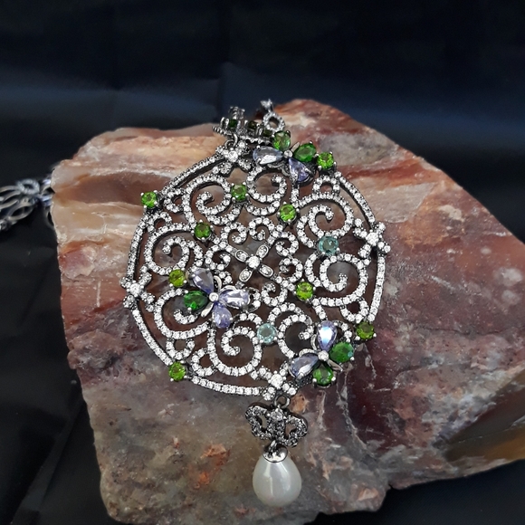 Chrome Diopside Long Sterling Silver Necklace - Picture 5 of 14